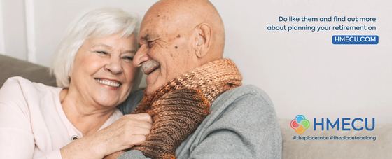 HMECU retirement campaign ad, couple embracing